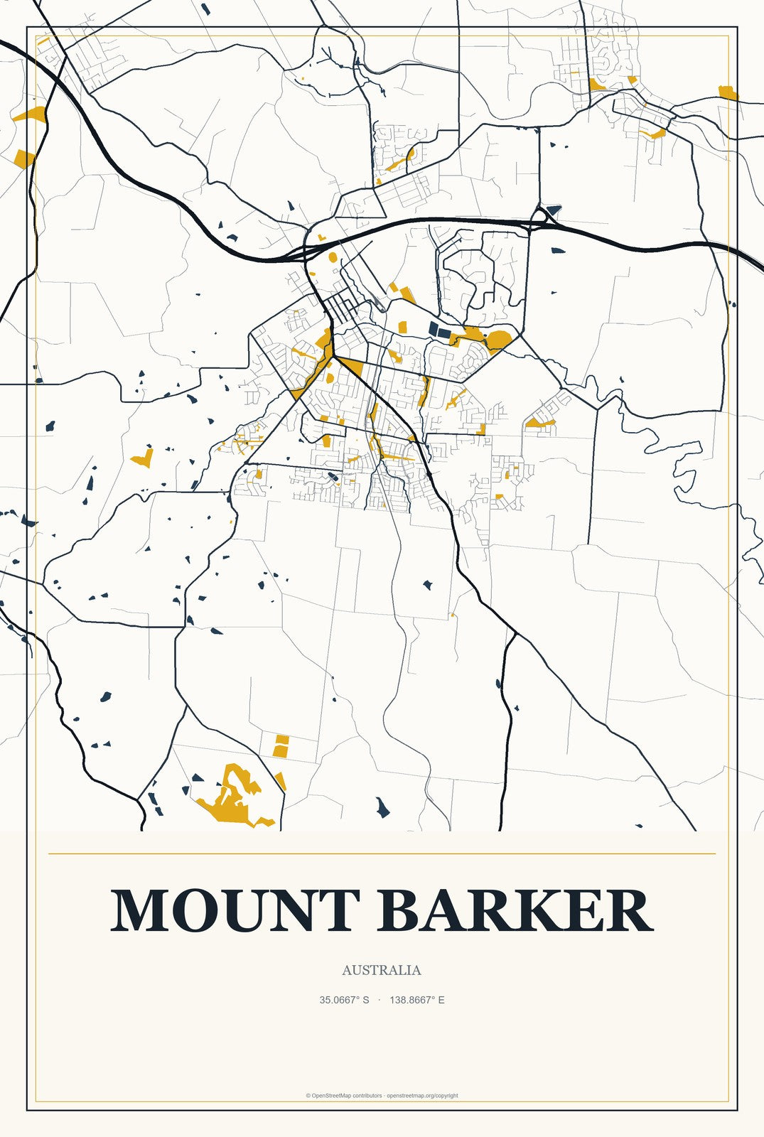Mount Barker, Australia City Map Aluminum Sign in Citrine Modern style