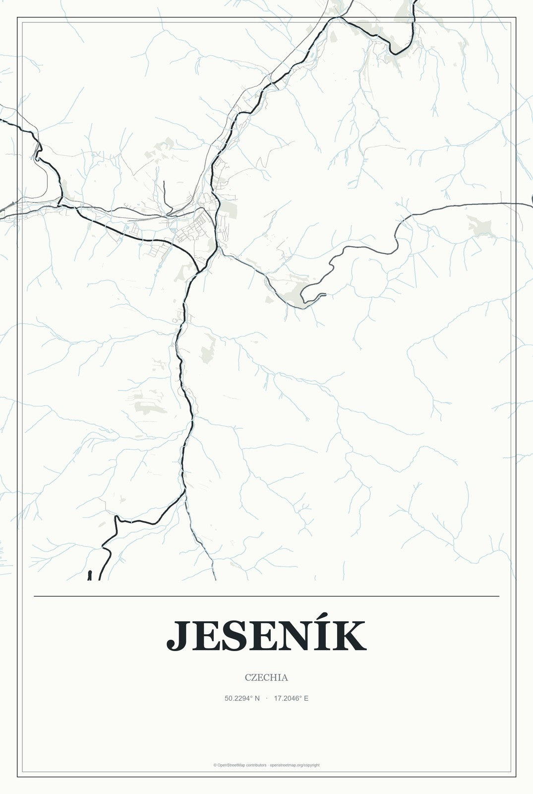 Jeseník, Czechia City Map Aluminum Sign in Gallery Air style
