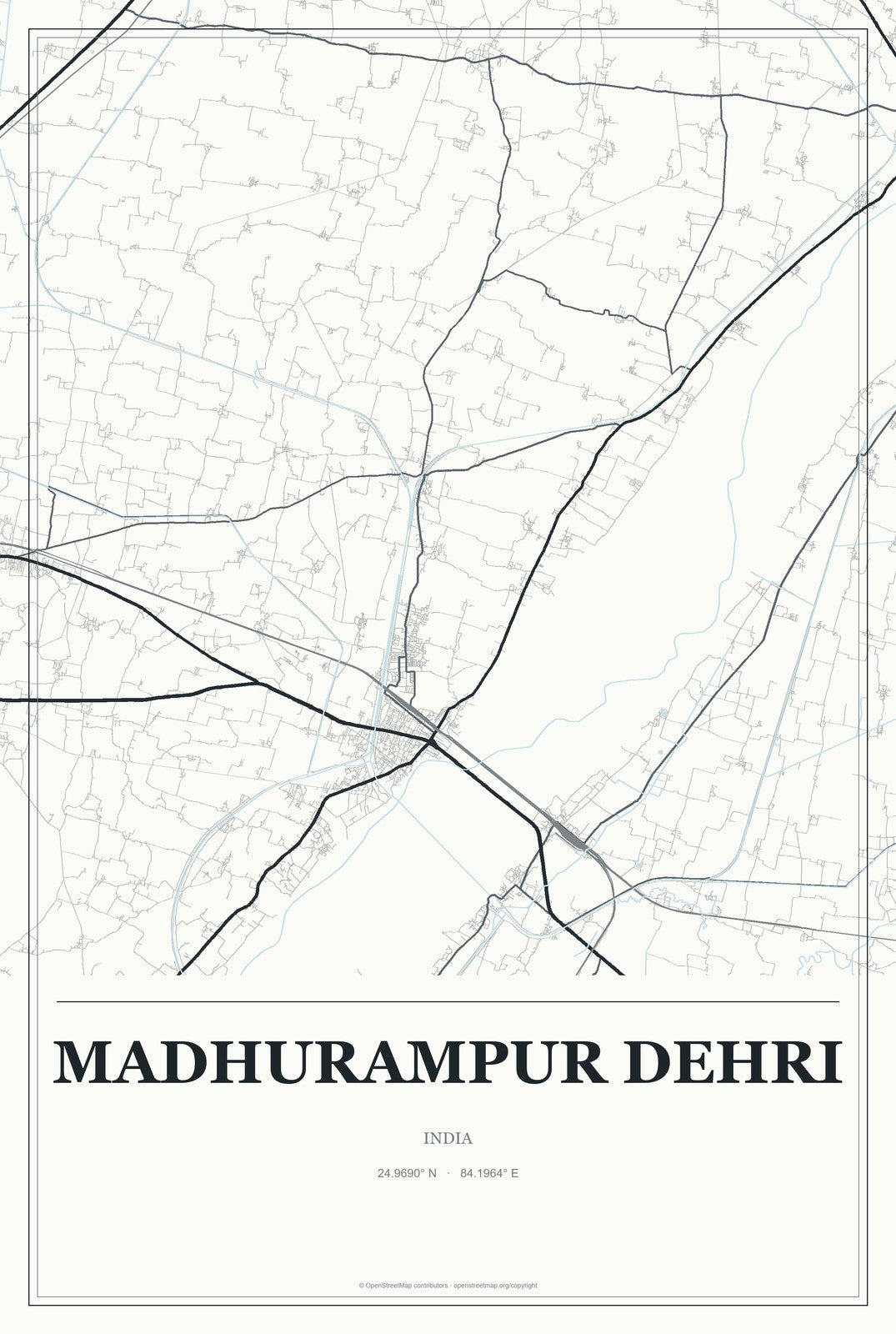 Madhurampur Dehri, India City Map Aluminum Sign in Gallery Air style