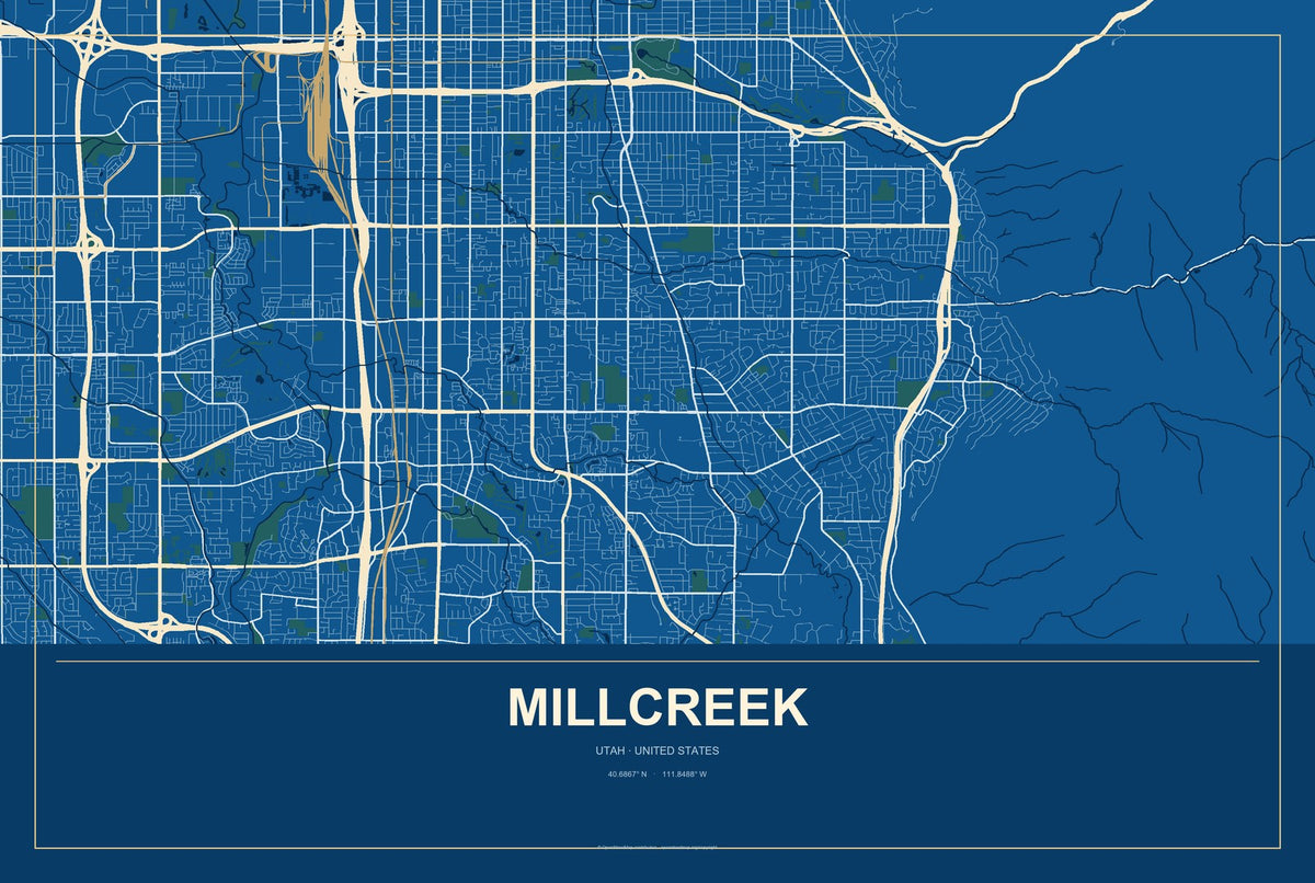 Millcreek, Utah City Map Aluminum Sign in Harbor Cobalt style