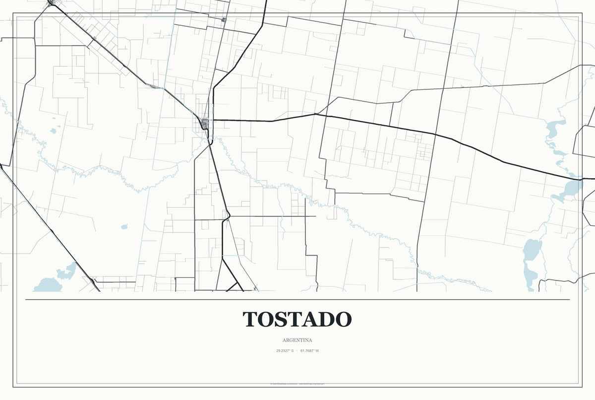 Tostado, Argentina City Map Aluminum Sign in Gallery Air style