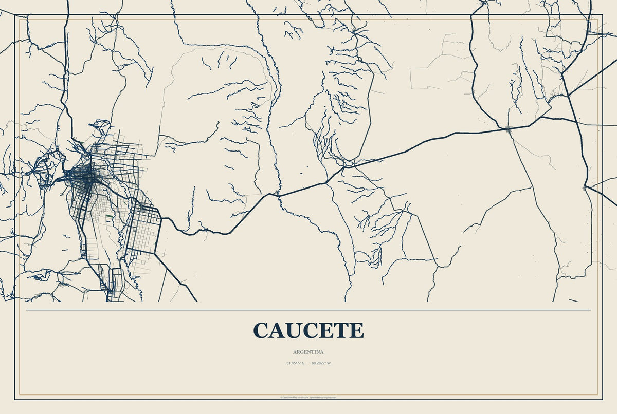 Caucete, Argentina City Map Aluminum Sign in Coastal Cutout style