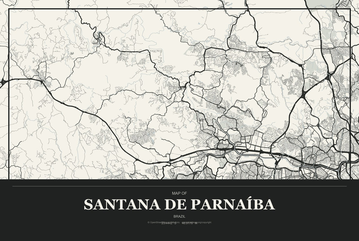 Santana de Parnaíba, Brazil City Map Aluminum Sign in Museum Plaque style