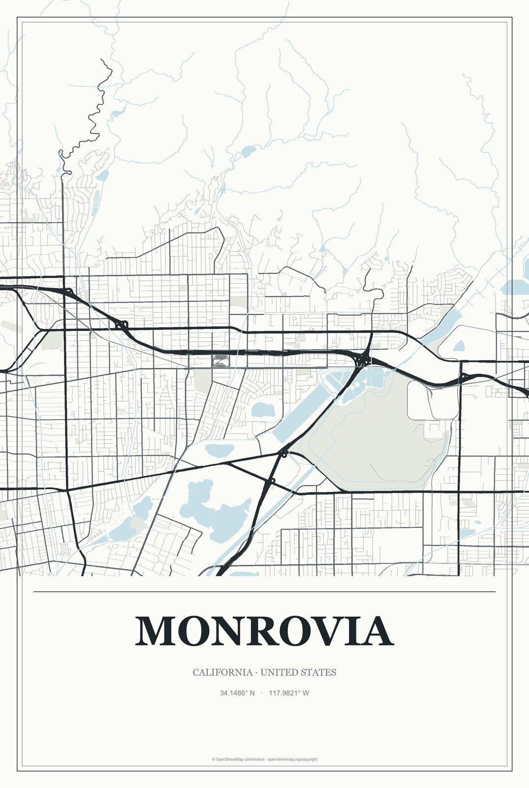 Monrovia, California City Map Aluminum Sign in Gallery Air style