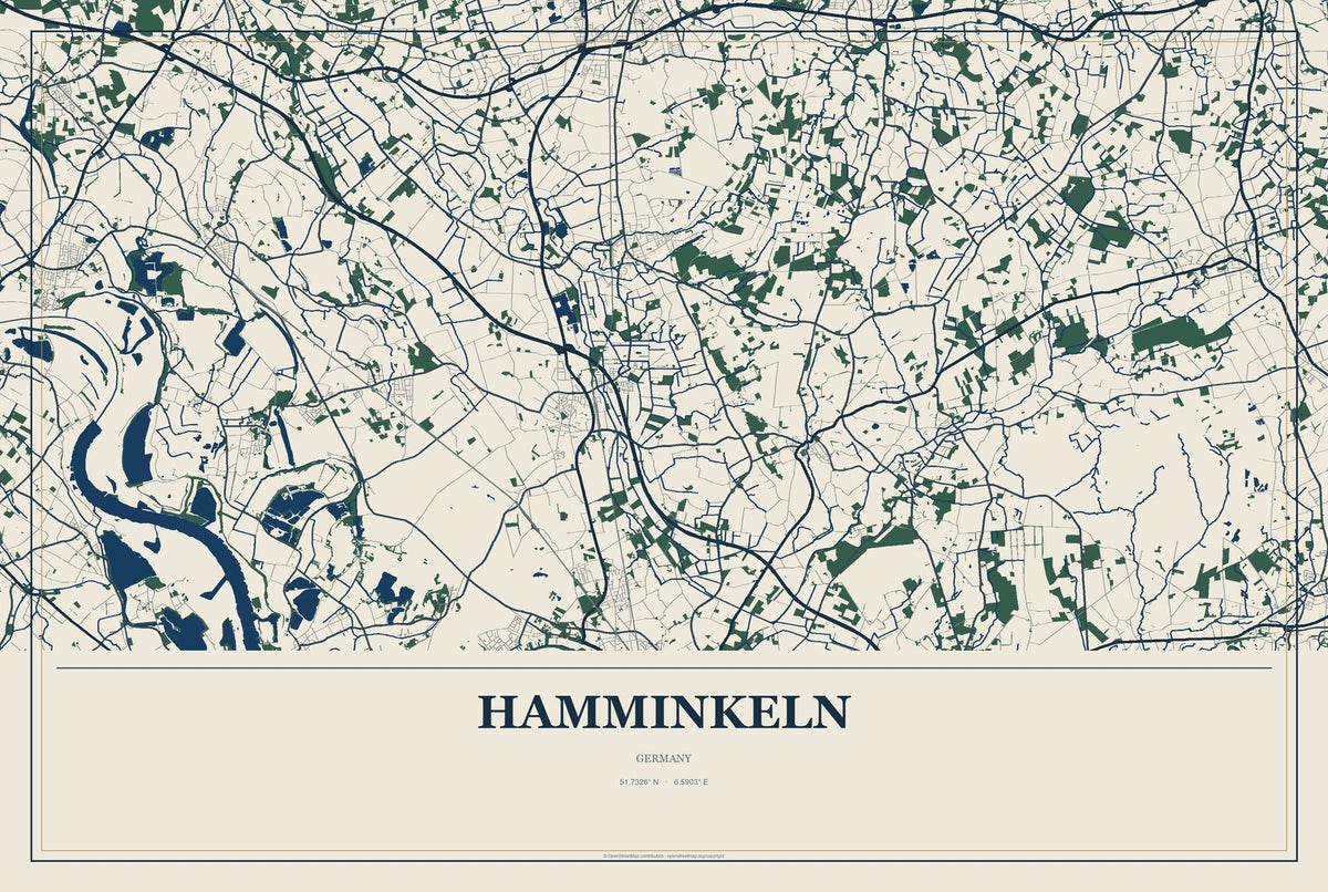 Hamminkeln, Germany City Map Aluminum Sign in Coastal Cutout style