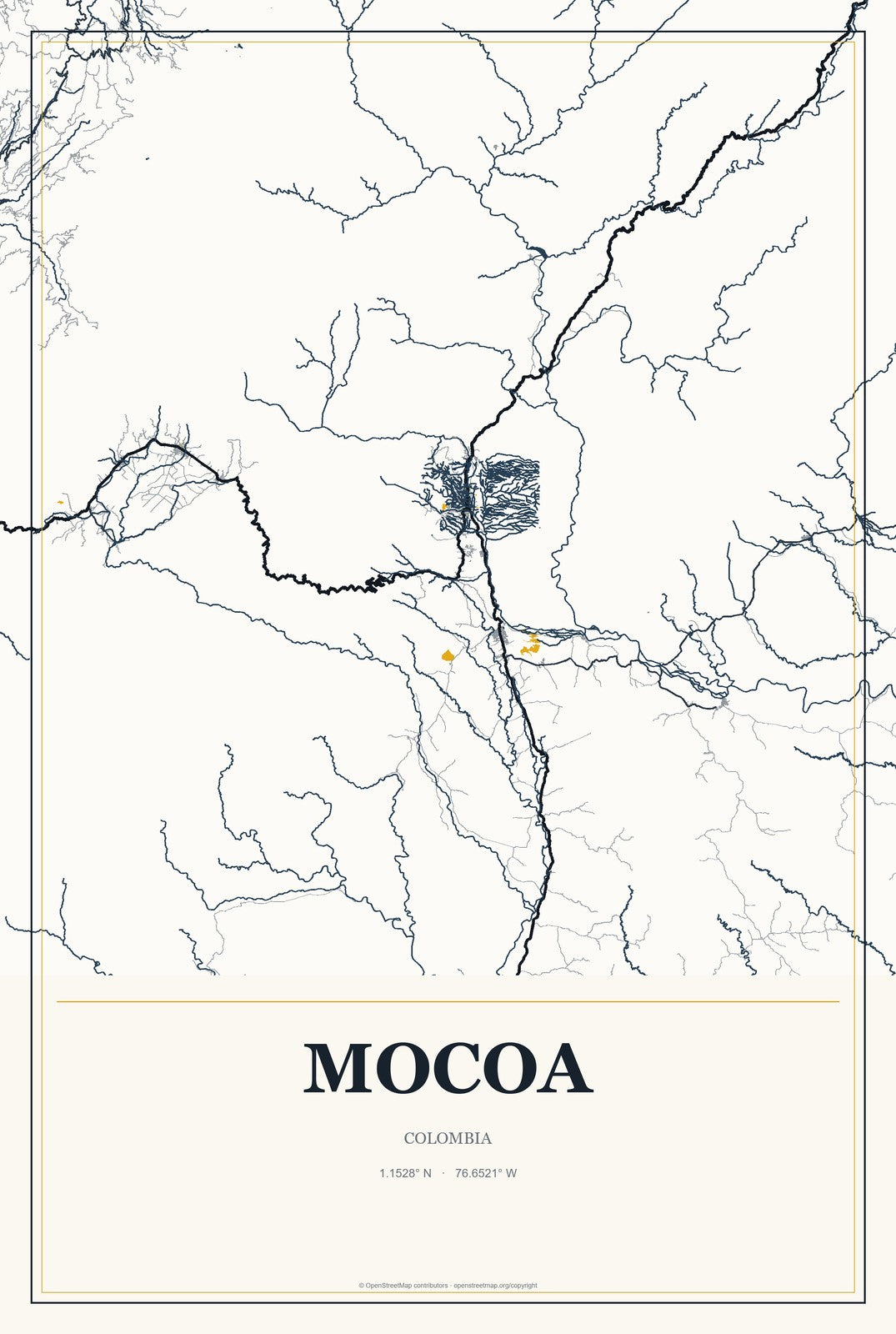 Mocoa, Colombia City Map Aluminum Sign in Citrine Modern style
