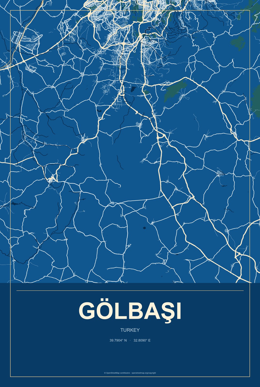Gölbaşı, Ankara, Turkey City Map Aluminum Sign in Harbor Cobalt style