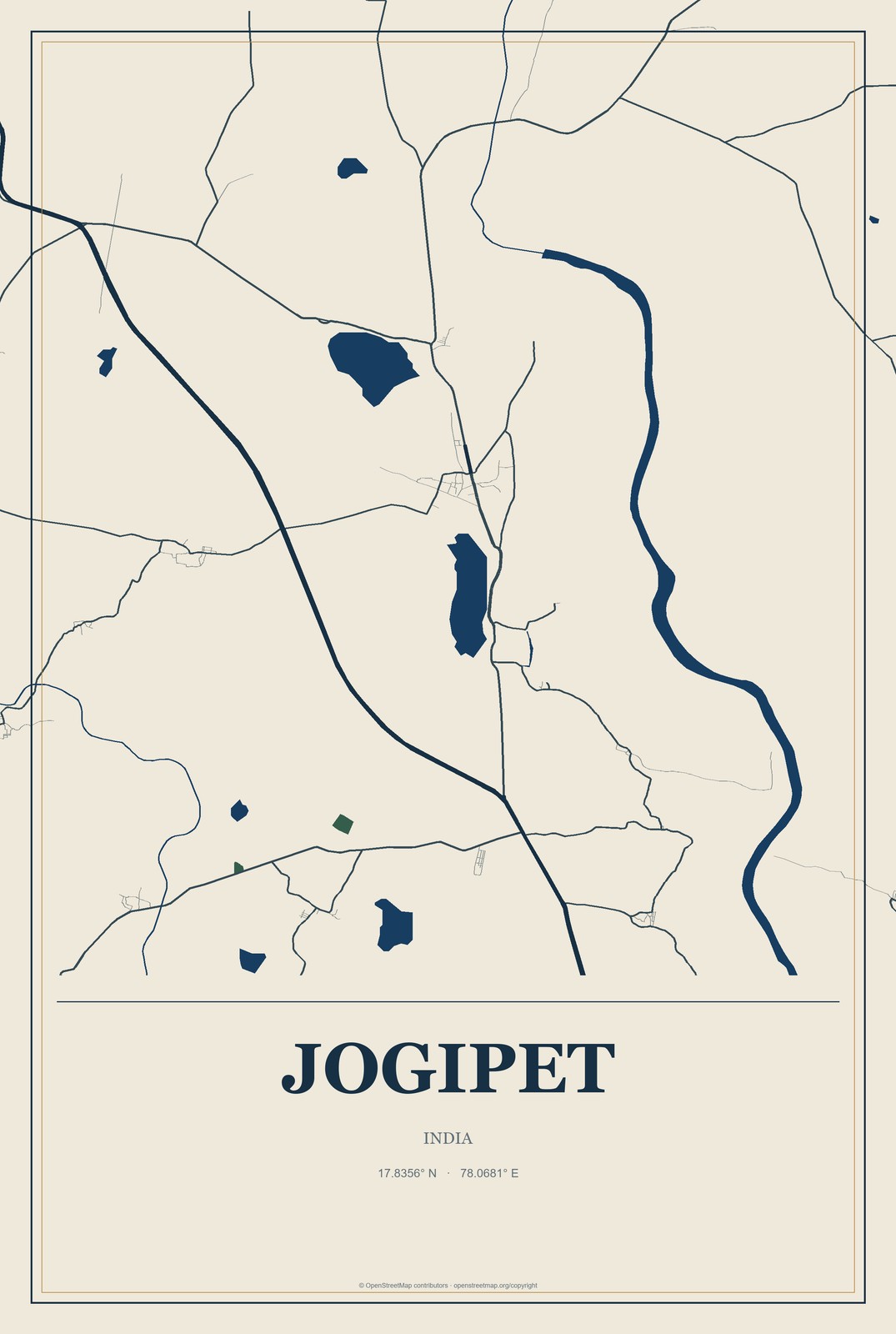 Jogipet, India City Map Aluminum Sign in Coastal Cutout style