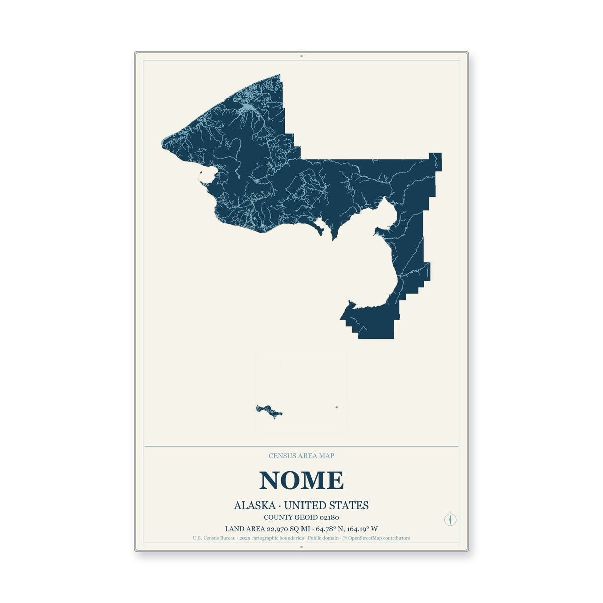 Nome Census Area, Alaska Map Aluminum Sign in Coastal Cutout style