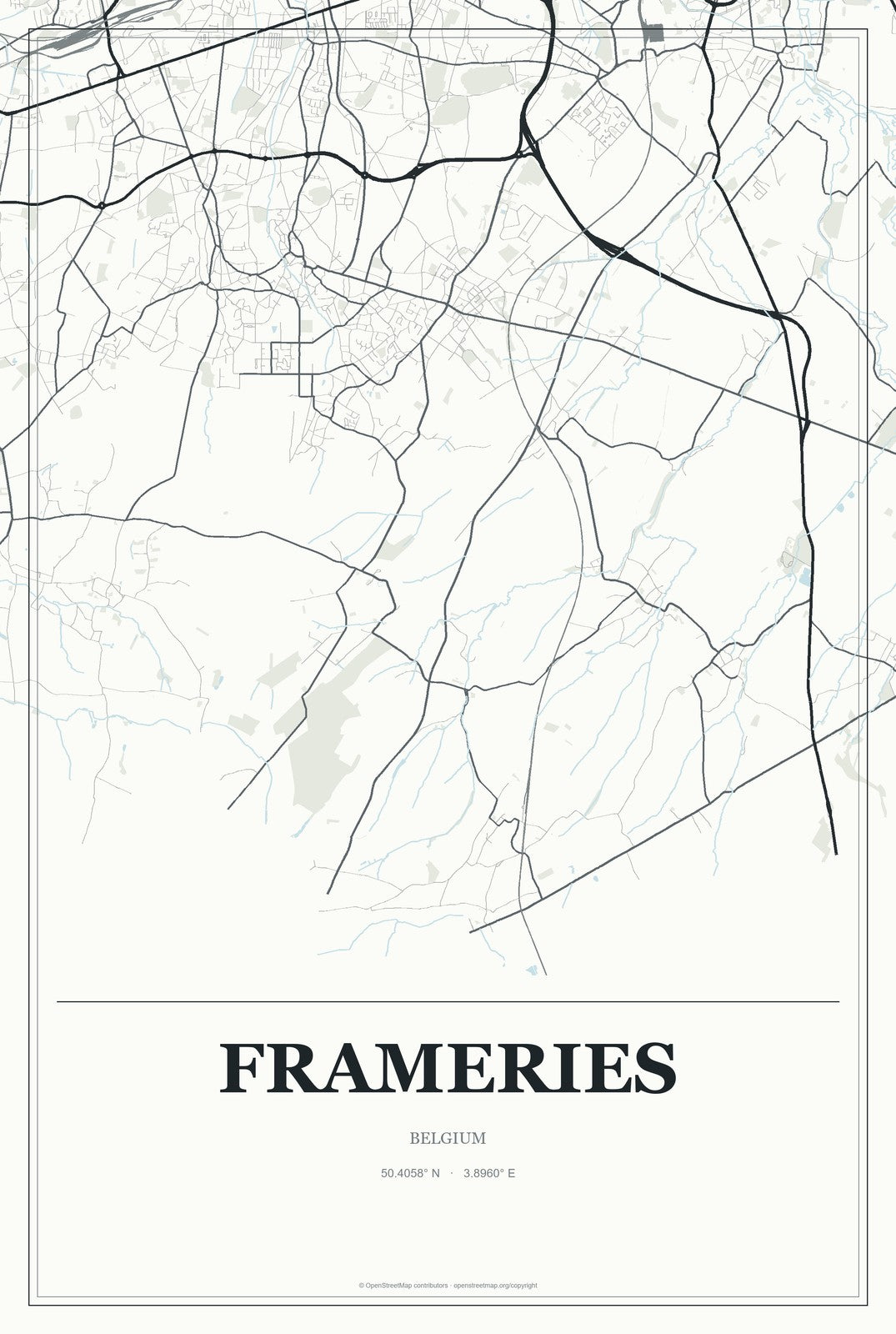 Frameries, Belgium City Map Aluminum Sign in Gallery Air style