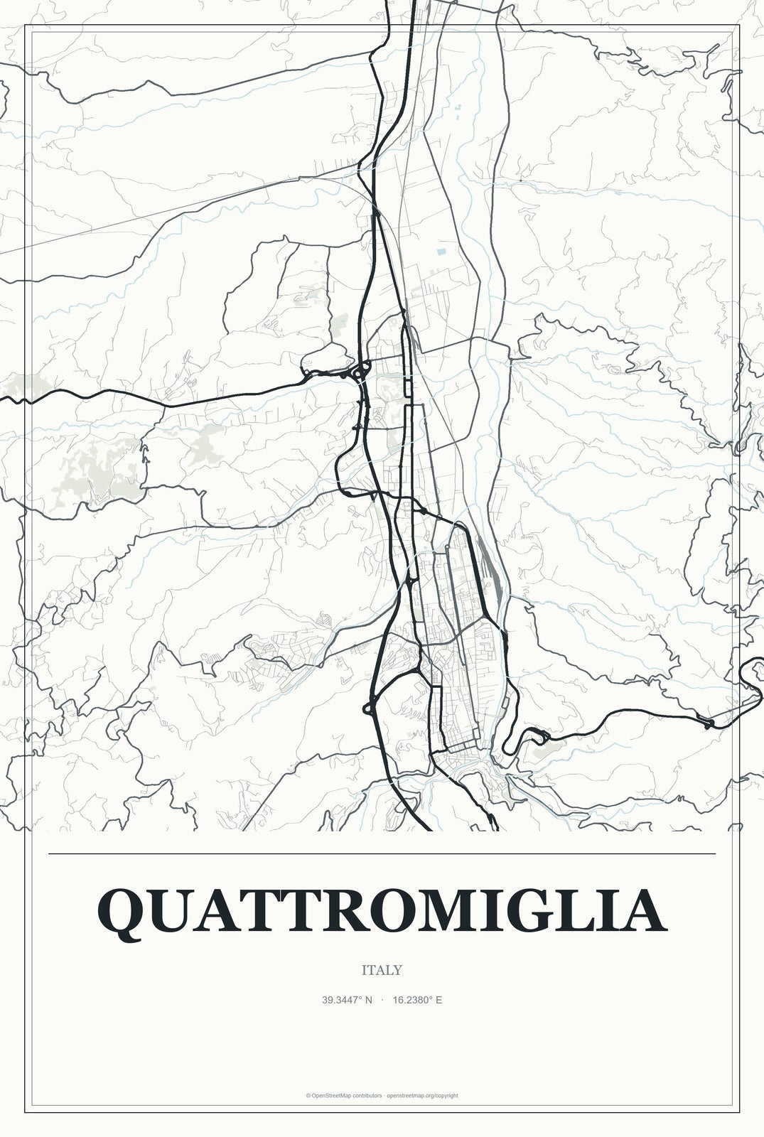 Quattromiglia, Italy City Map Aluminum Sign in Gallery Air style