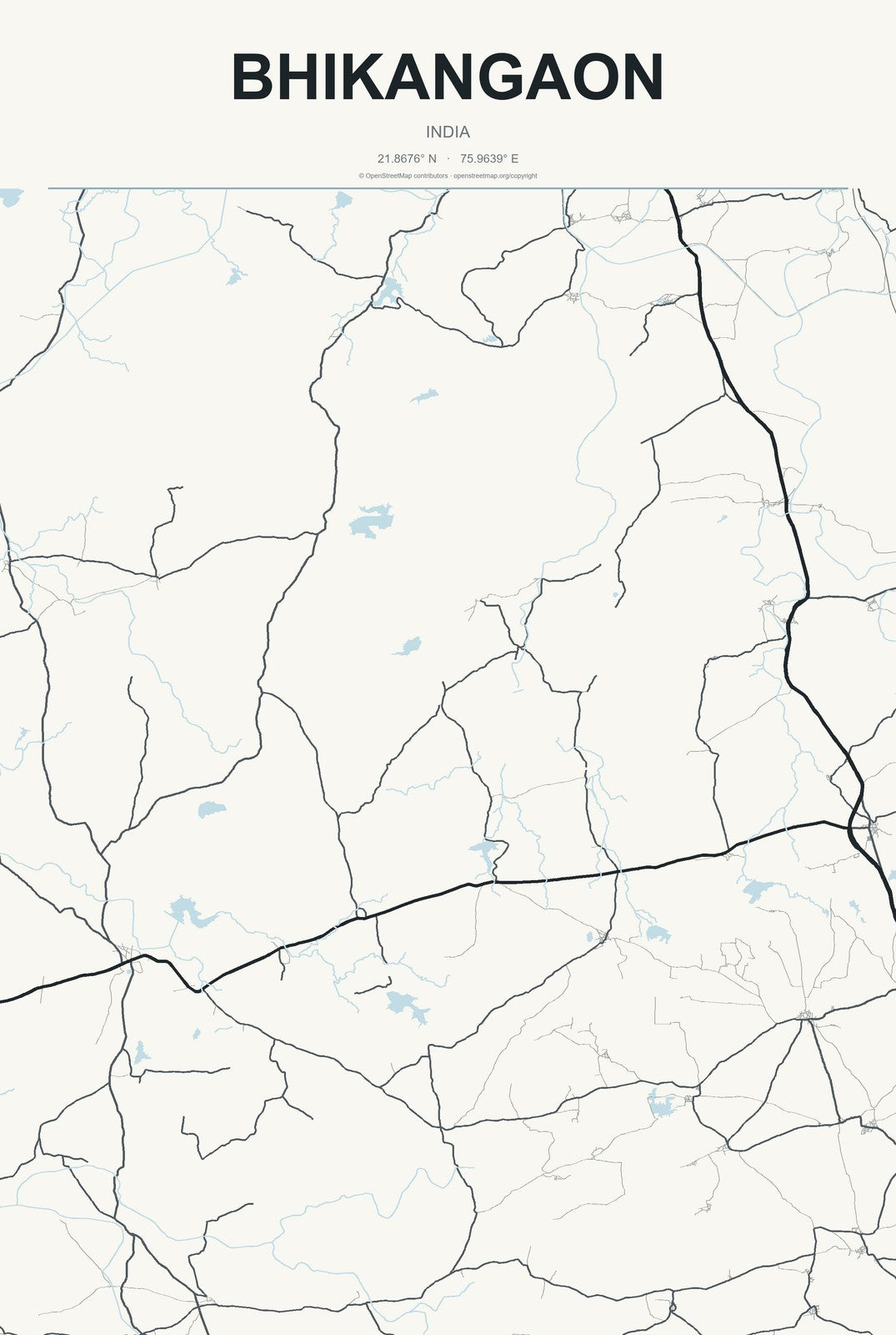 Bhikangaon, India City Map Aluminum Sign in Headline Atlas style