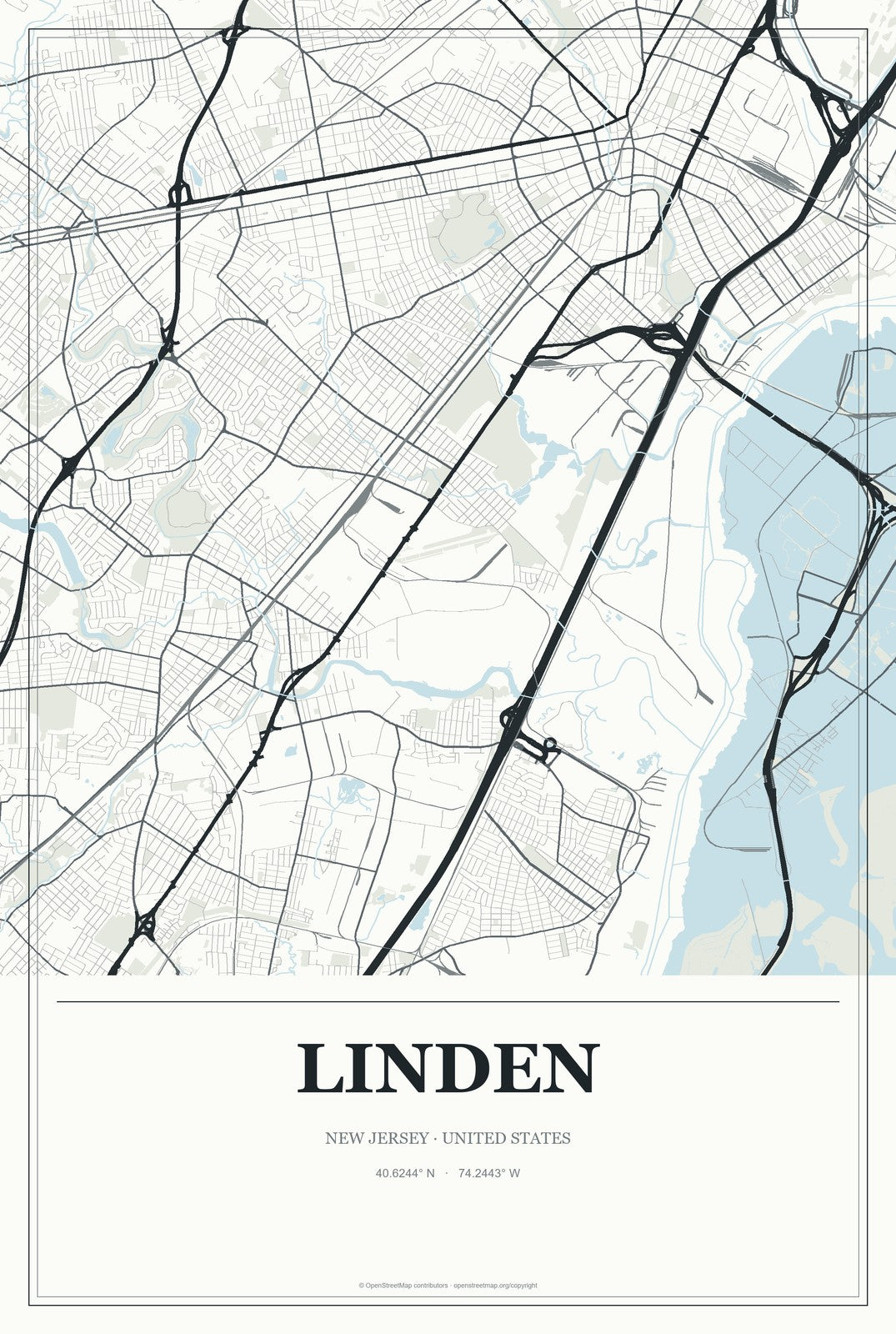 Linden, New Jersey City Map Aluminum Sign in Gallery Air style