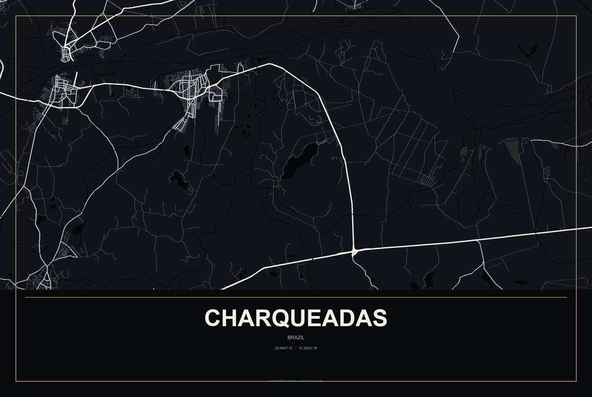 Charqueadas, Brazil City Map Aluminum Sign in Metropolitan Noir style