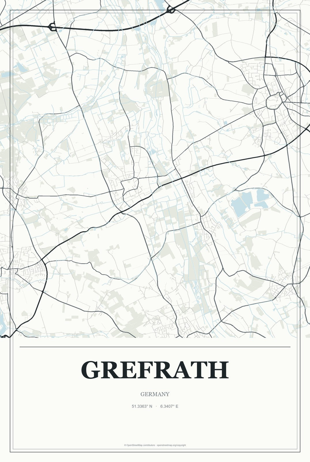Grefrath, Germany City Map Aluminum Sign in Gallery Air style