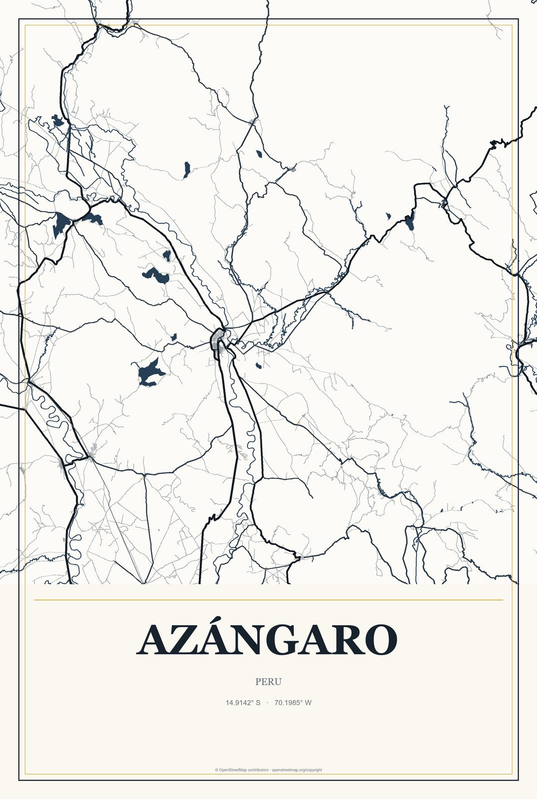 Azángaro, Peru City Map Aluminum Sign in Citrine Modern style