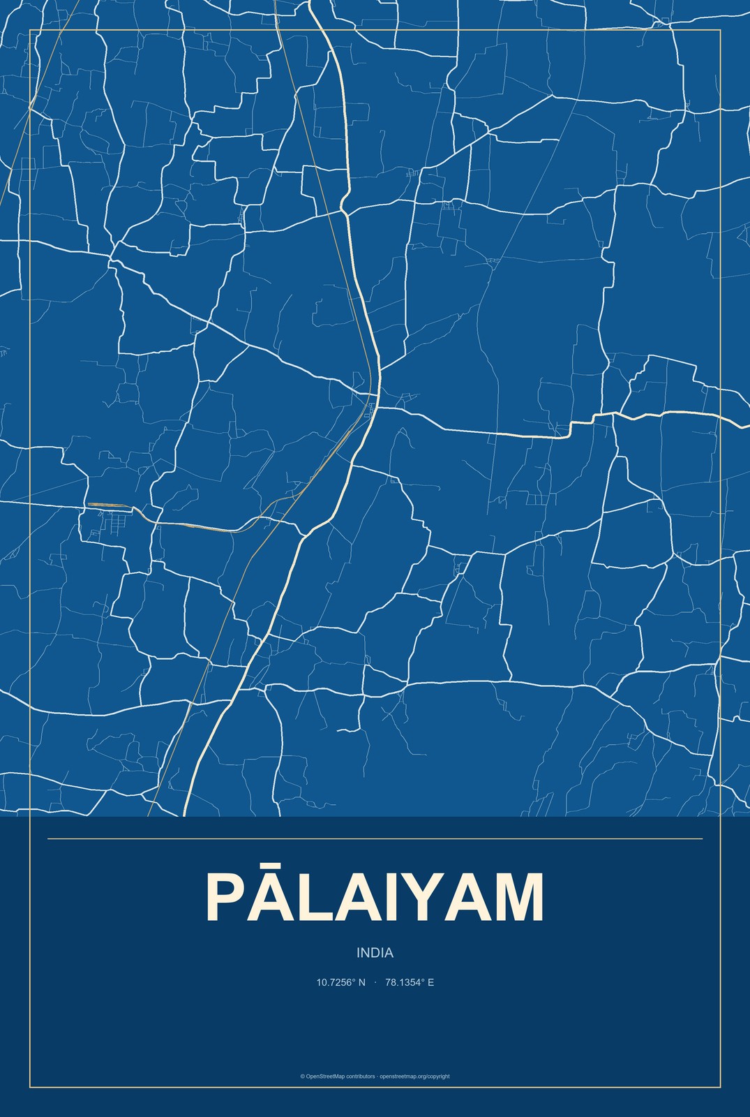Pālaiyam, India City Map Aluminum Sign in Harbor Cobalt style