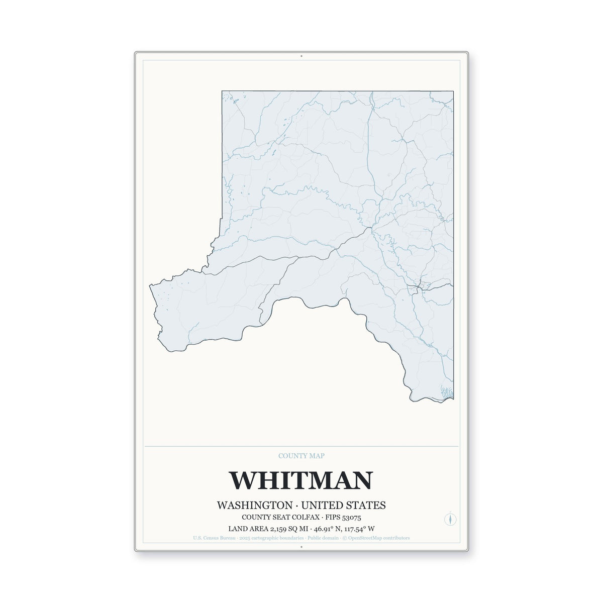 Whitman County, Washington Map Aluminum Sign in Gallery Air style