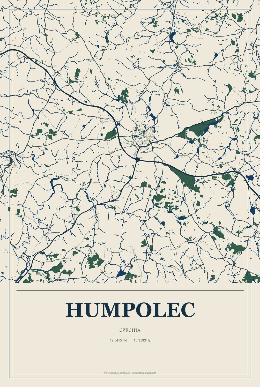 Humpolec, Czechia City Map Aluminum Sign in Coastal Cutout style