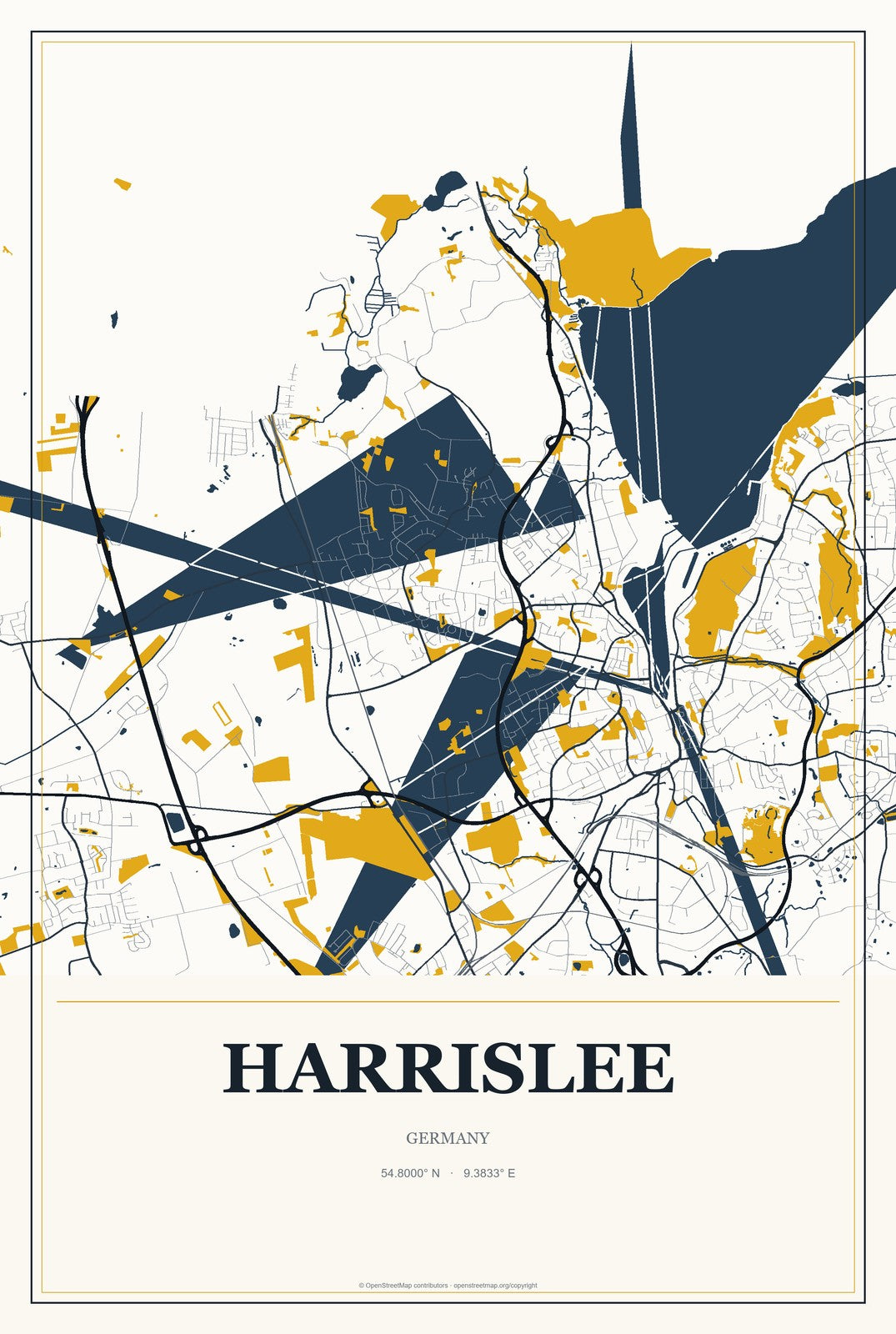 Harrislee, Germany City Map Aluminum Sign in Citrine Modern style