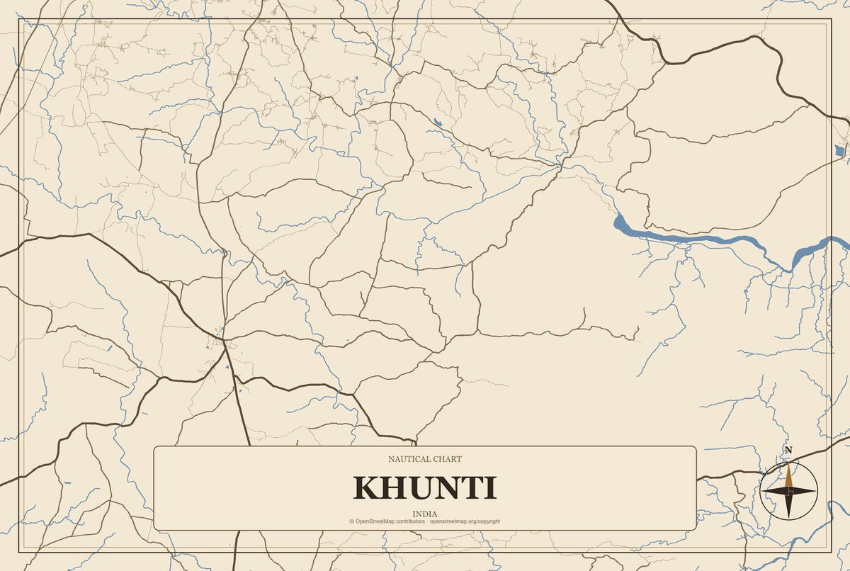Khunti, India City Map Aluminum Sign in Heritage Nautical style