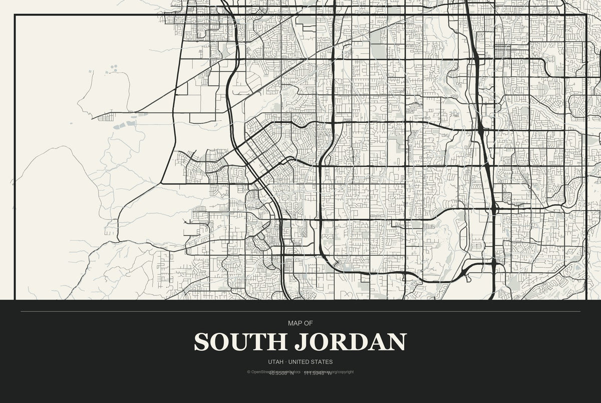 South Jordan, Utah City Map Aluminum Sign in Museum Plaque style