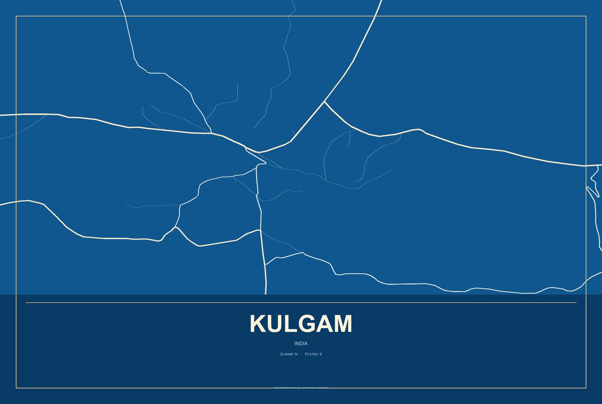 Kulgam, India City Map Aluminum Sign in Harbor Cobalt style