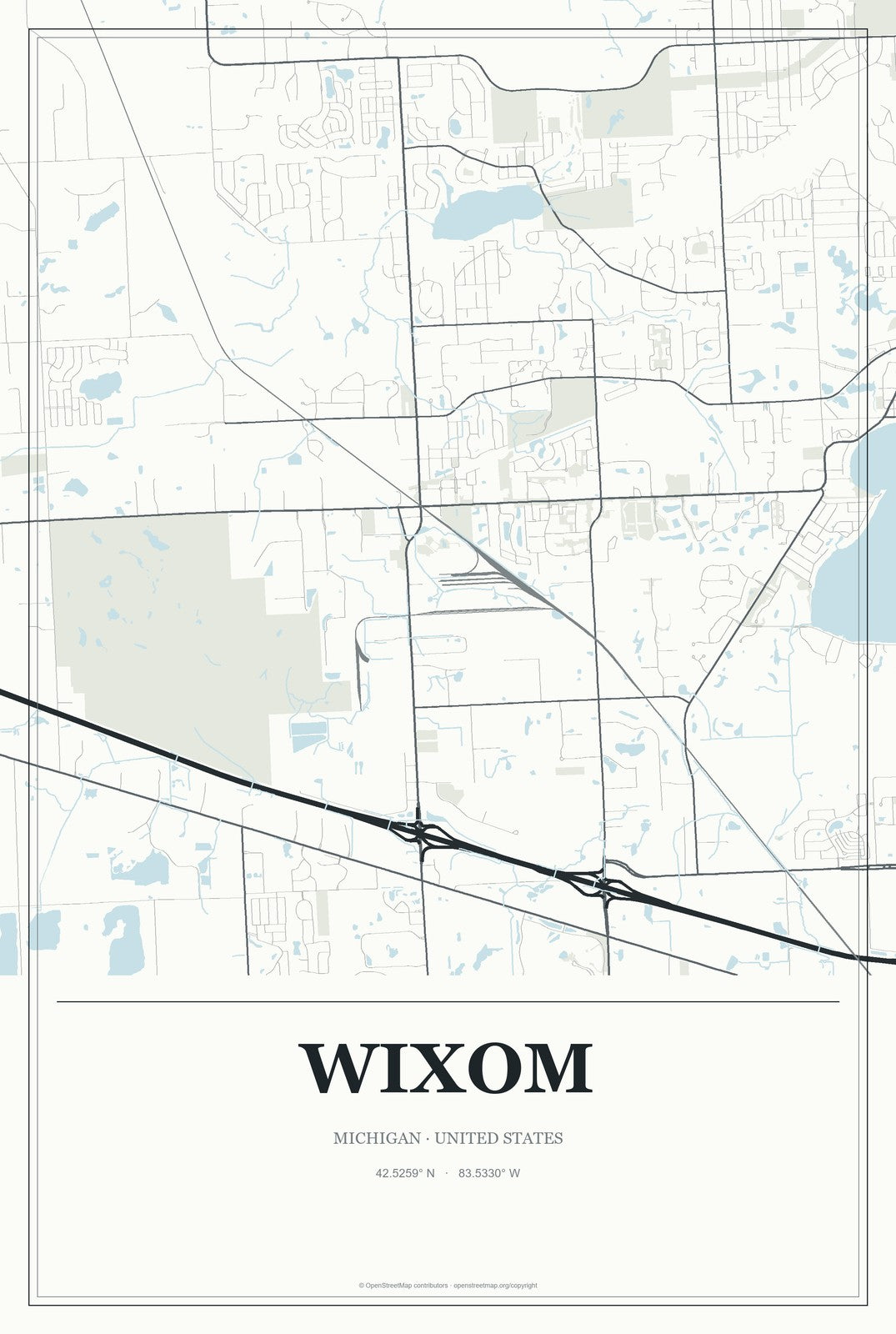 Wixom, Michigan City Map Aluminum Sign in Gallery Air style
