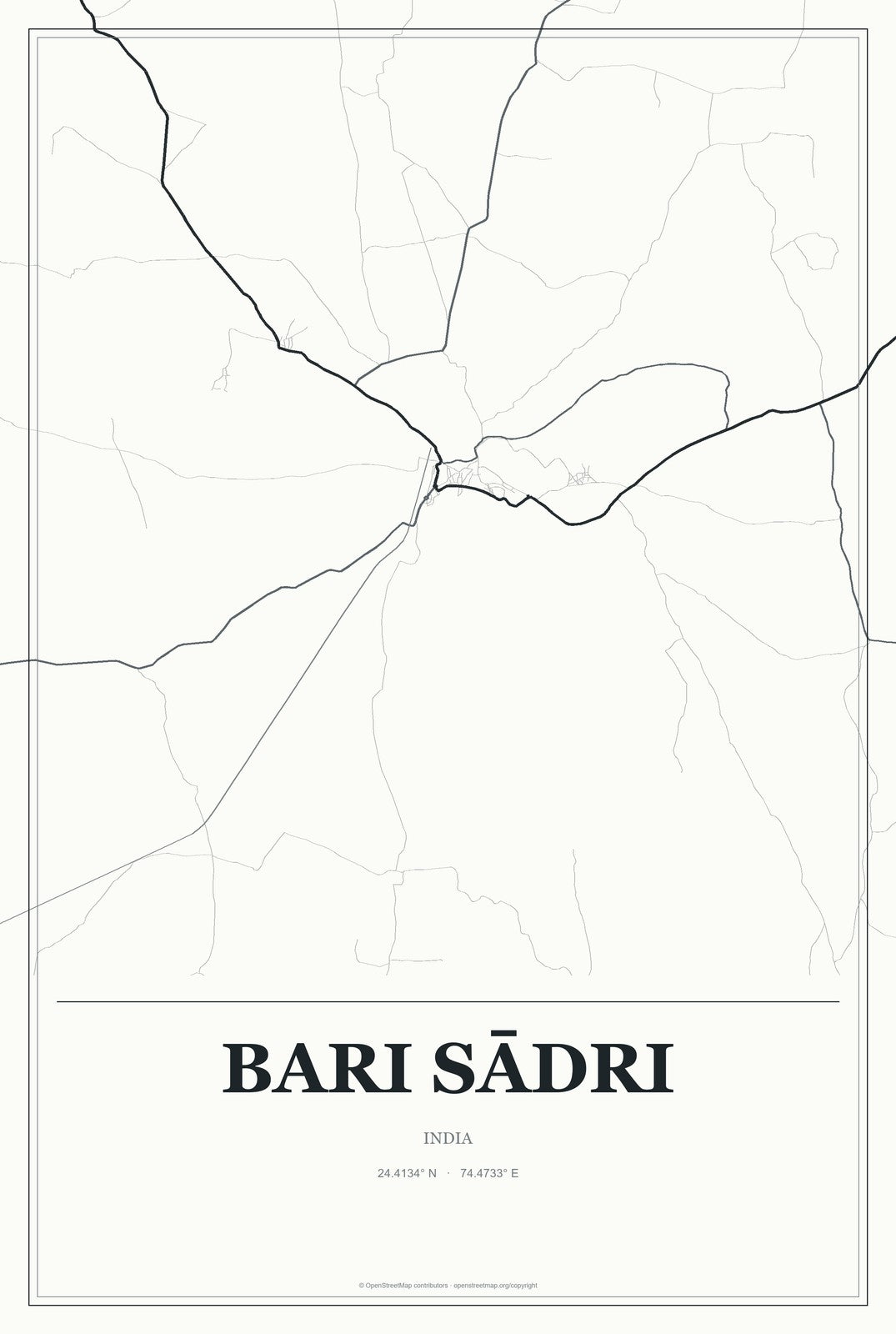 Bari Sādri, India City Map Aluminum Sign in Gallery Air style