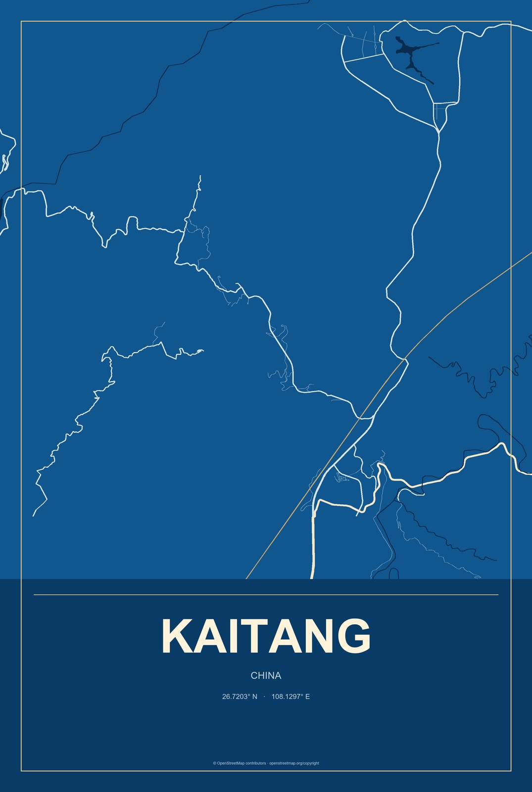 Kaitang, China City Map Aluminum Sign in Harbor Cobalt style