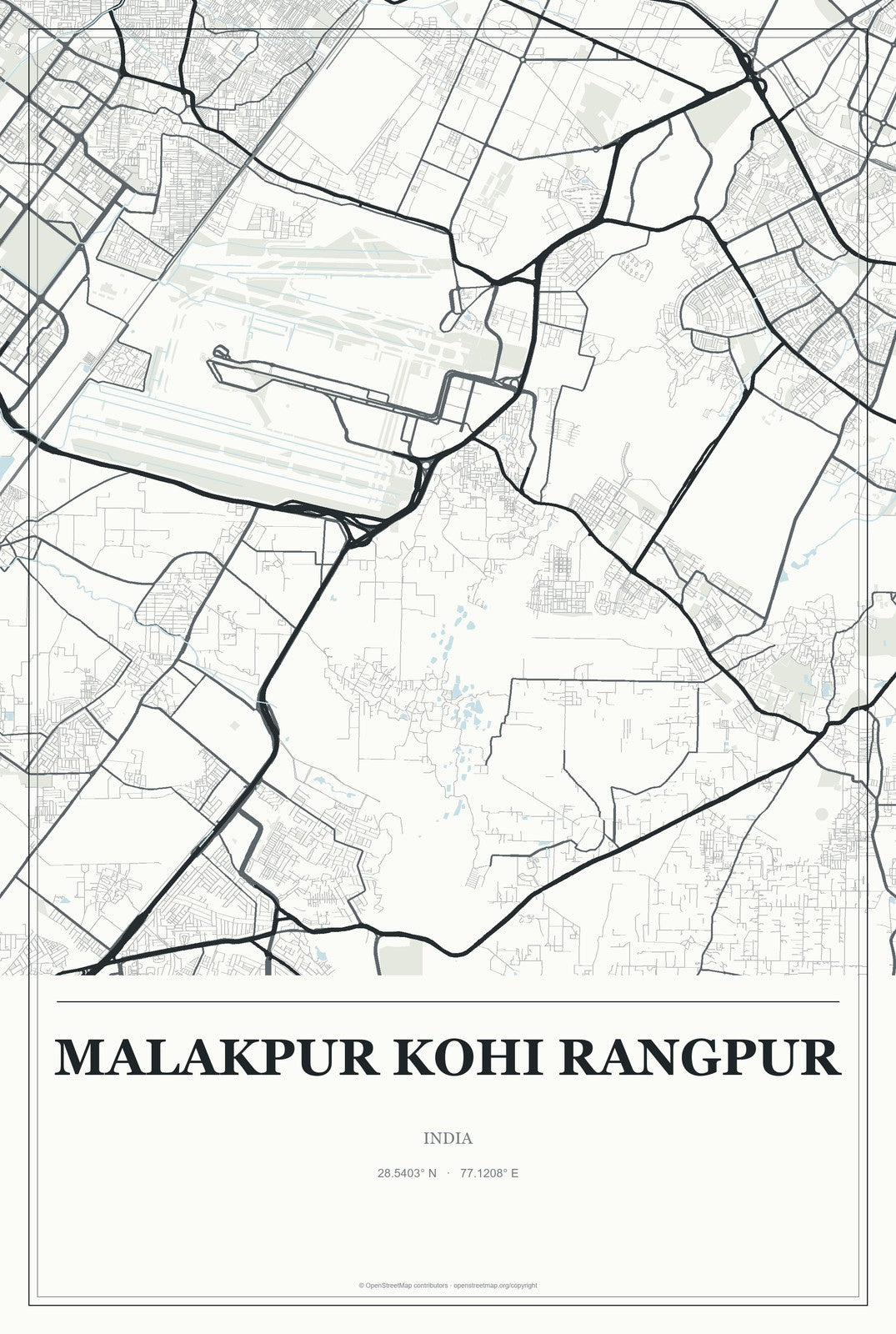 Malakpur Kohi Rangpur, India City Map Aluminum Sign in Gallery Air style
