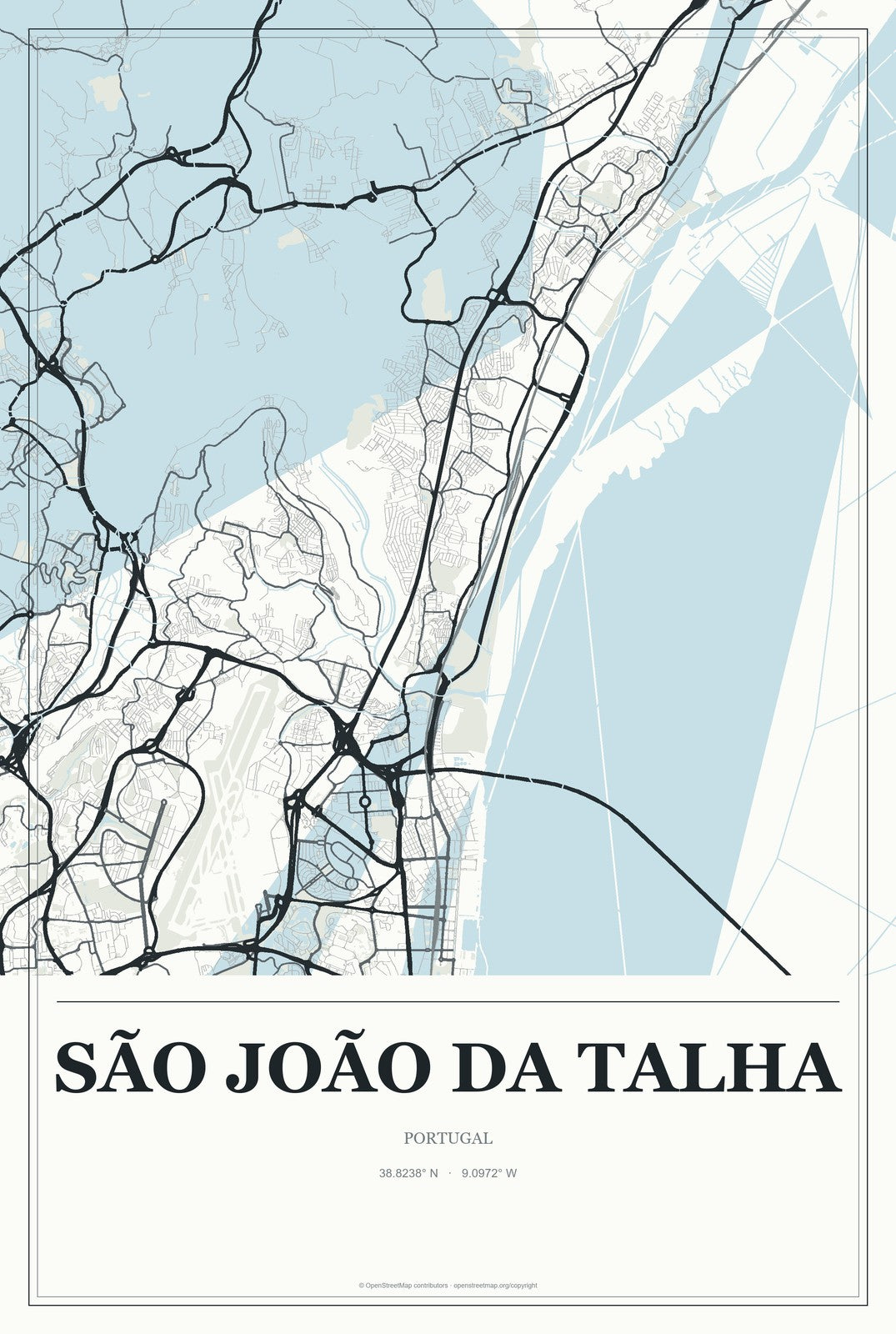 São João da Talha, Portugal City Map Aluminum Sign in Gallery Air style