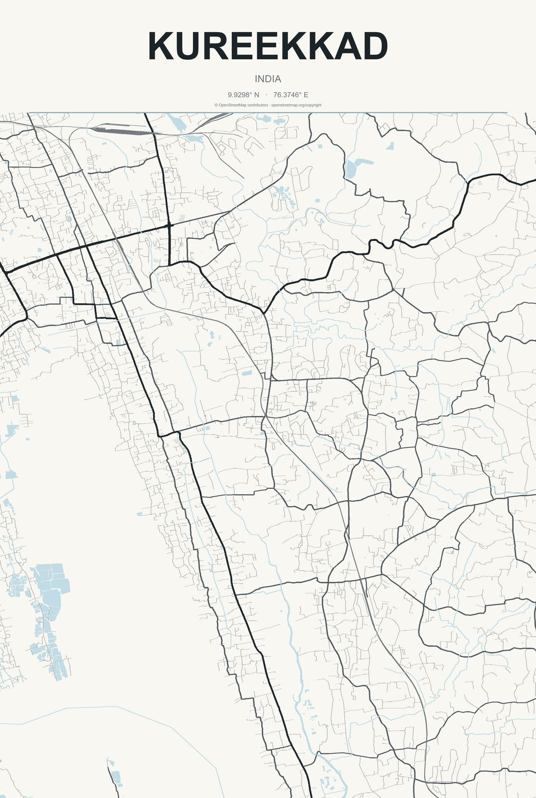 Kureekkad, India City Map Aluminum Sign in Headline Atlas style