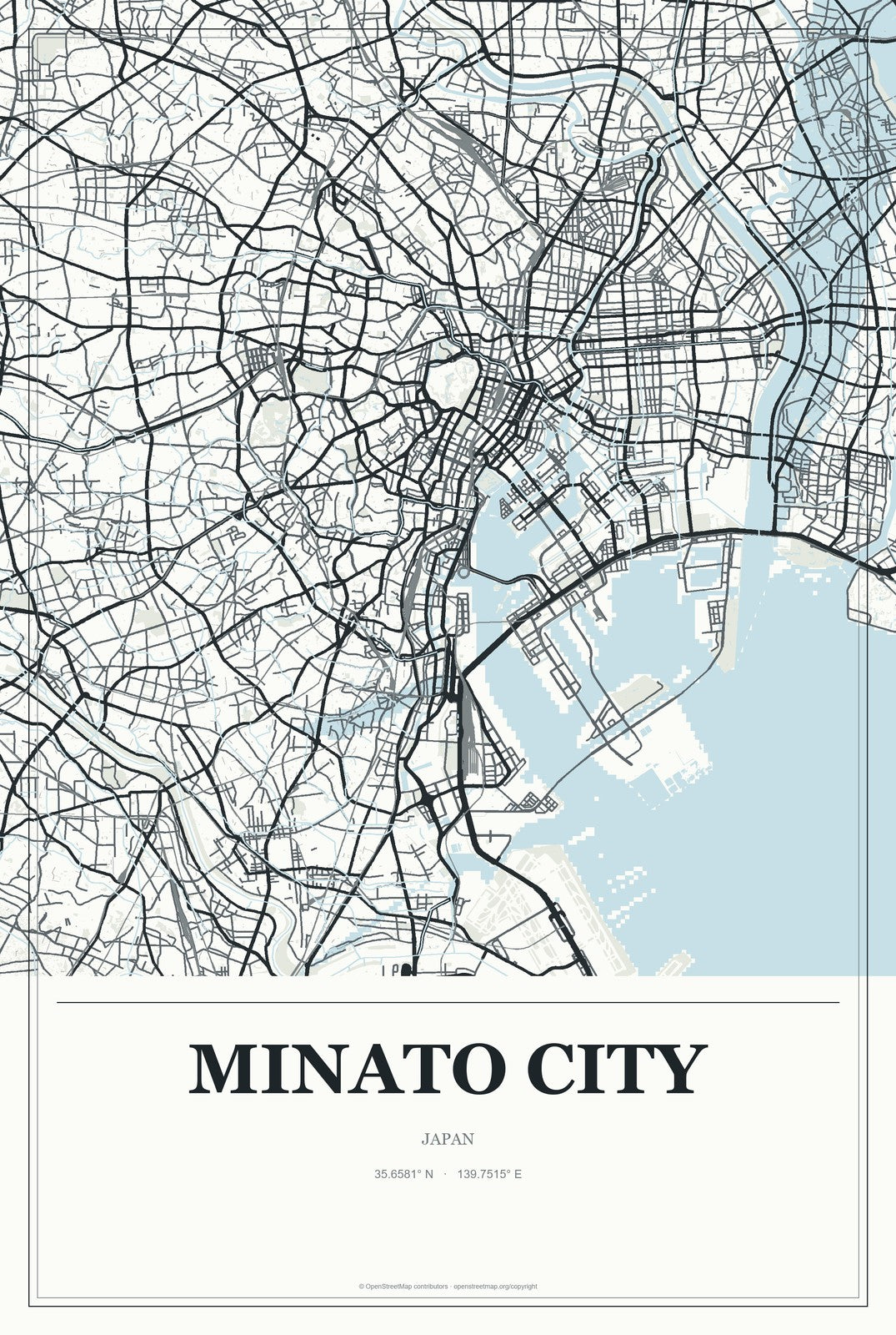 Minato City, Japan City Map Aluminum Sign in Gallery Air style