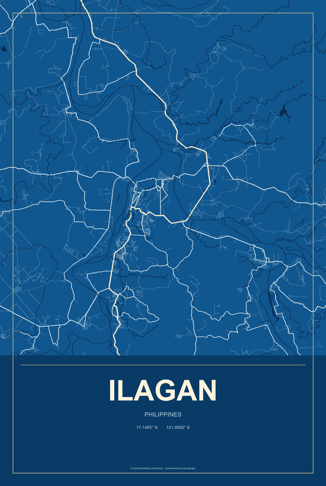 Ilagan, Philippines City Map Aluminum Sign in Harbor Cobalt style