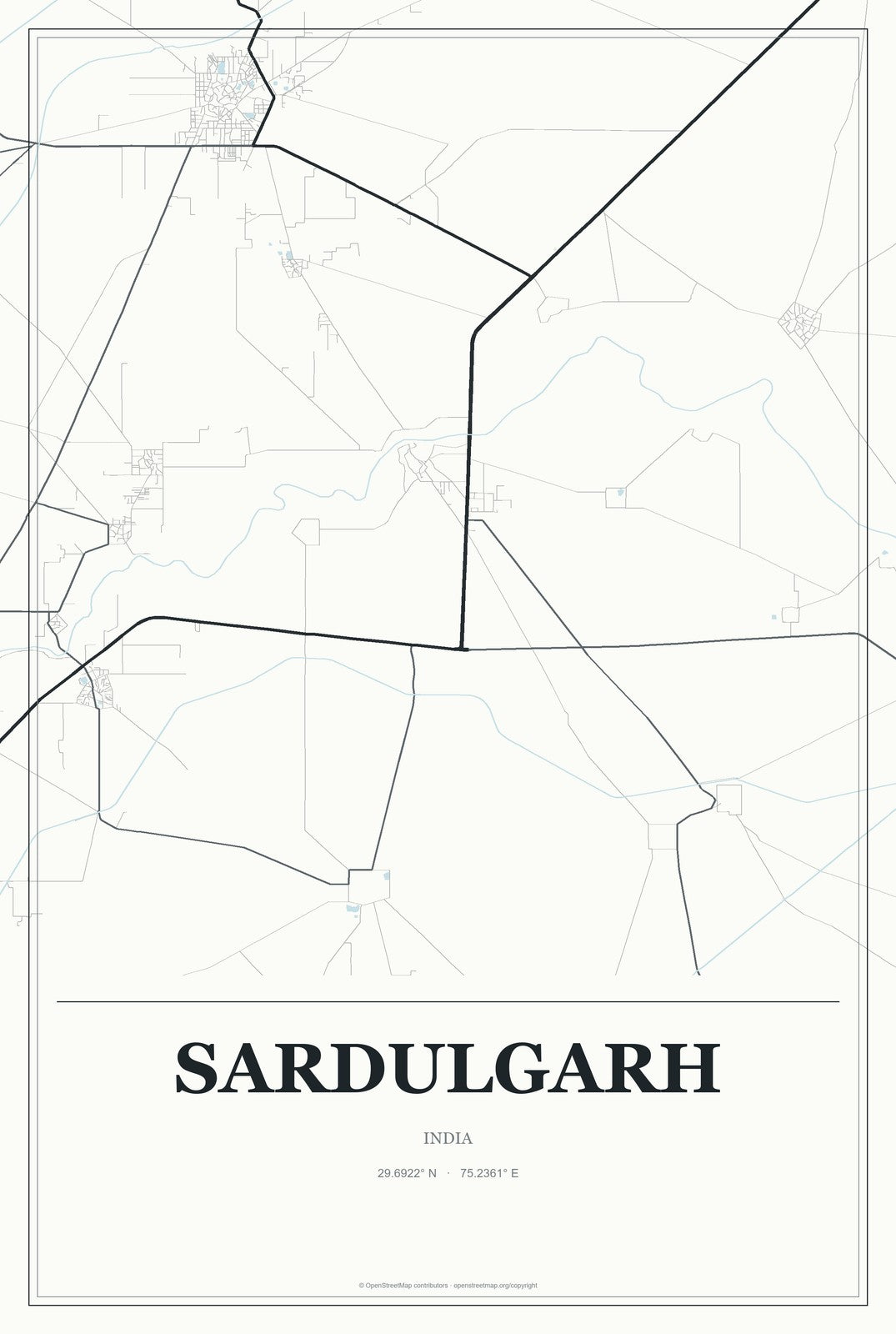 Sardulgarh, India City Map Aluminum Sign in Gallery Air style