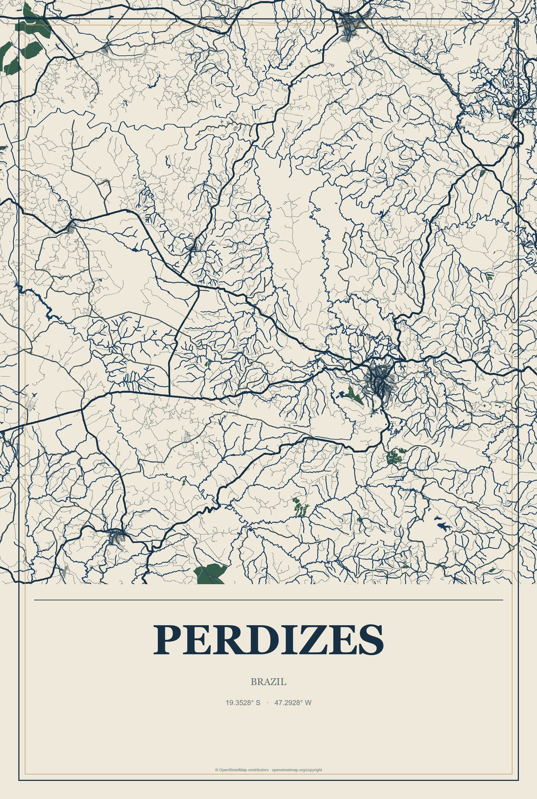 Perdizes, Brazil City Map Aluminum Sign in Coastal Cutout style