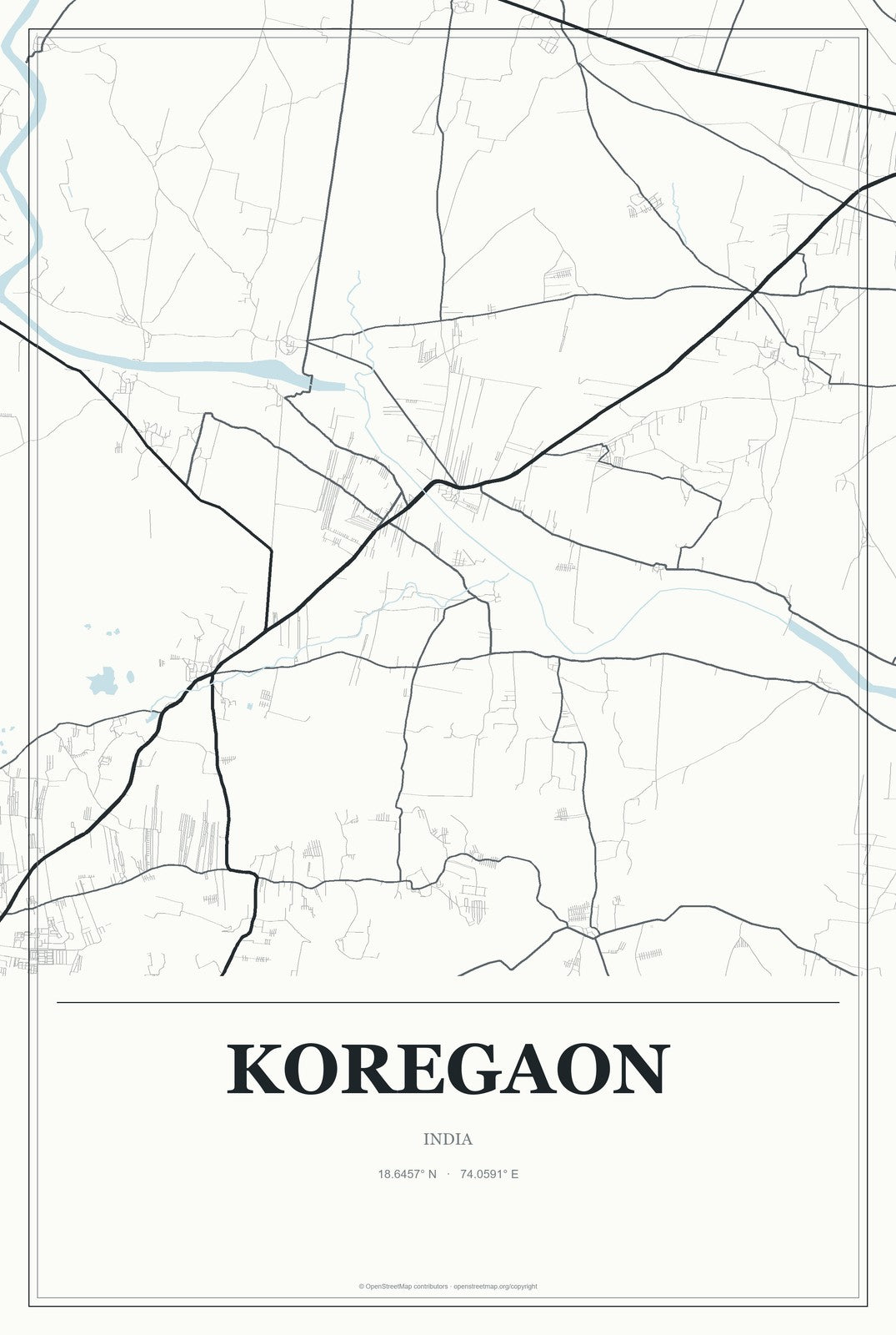 Koregaon, India City Map Aluminum Sign in Gallery Air style
