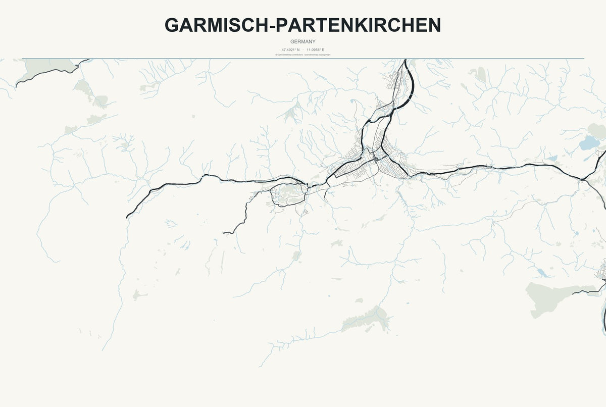 Garmisch-Partenkirchen, Germany City Map Aluminum Sign in Headline Atlas style