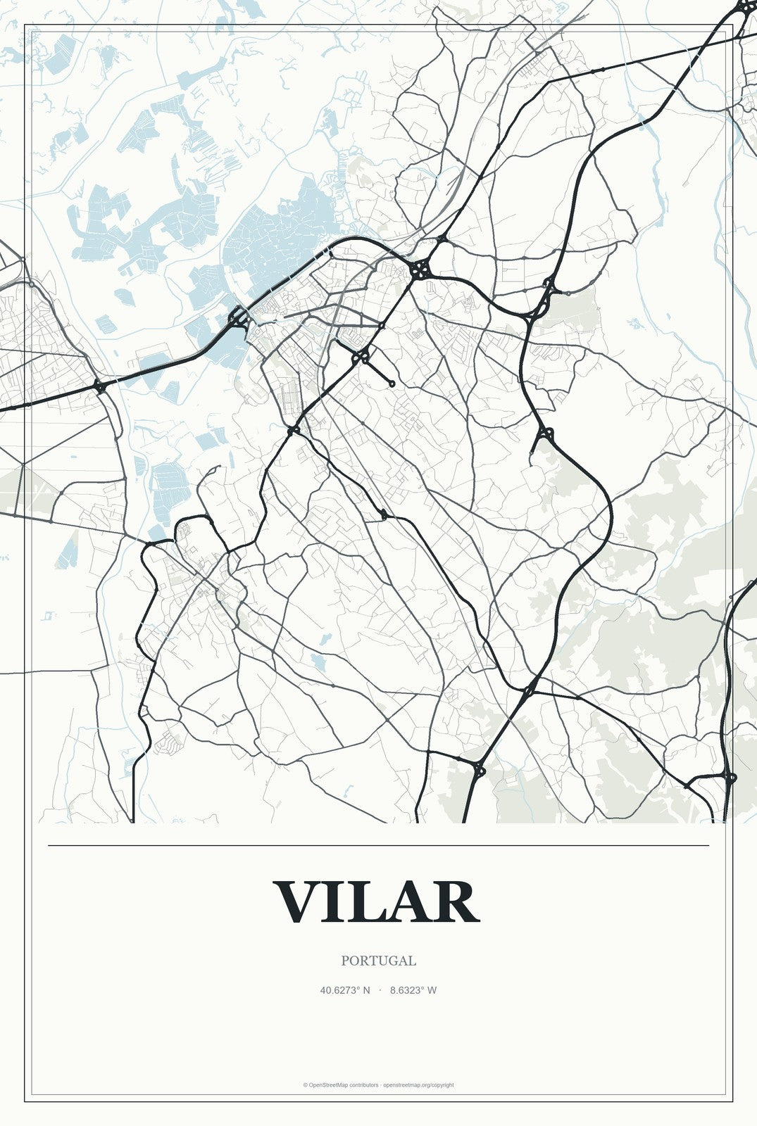 Vilar, Portugal City Map Aluminum Sign in Gallery Air style