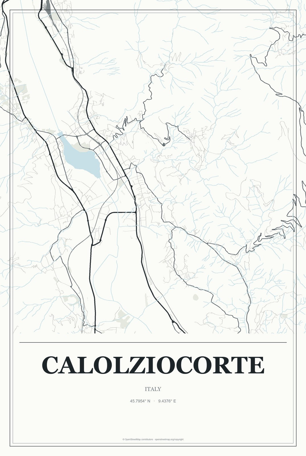 Calolziocorte, Italy City Map Aluminum Sign in Gallery Air style