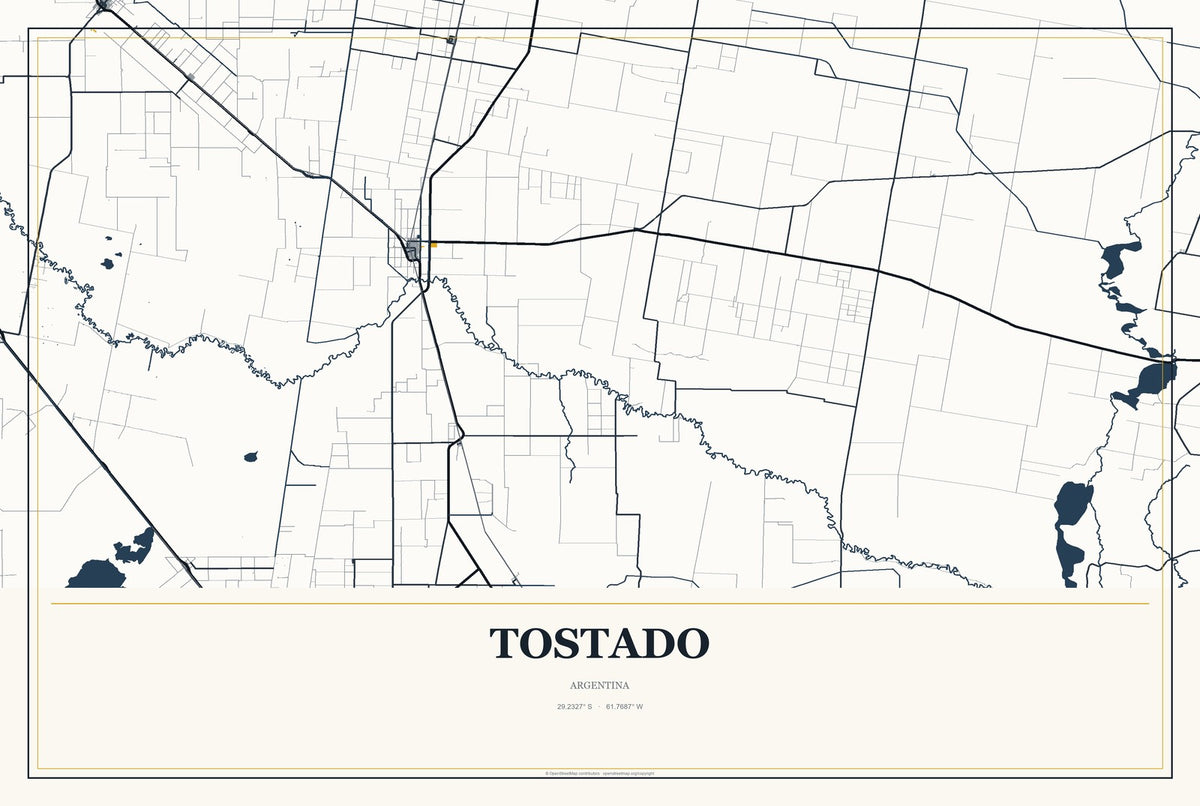 Tostado, Argentina City Map Aluminum Sign in Citrine Modern style