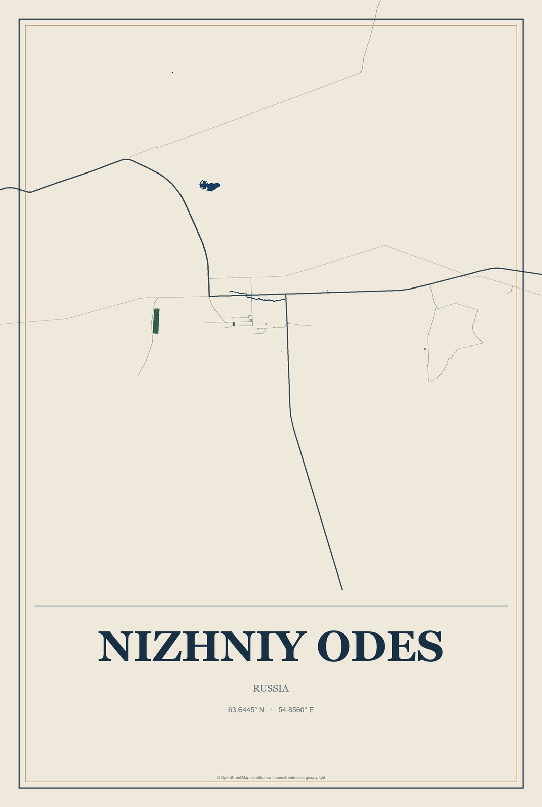 Nizhniy Odes, Russia City Map Aluminum Sign in Coastal Cutout style