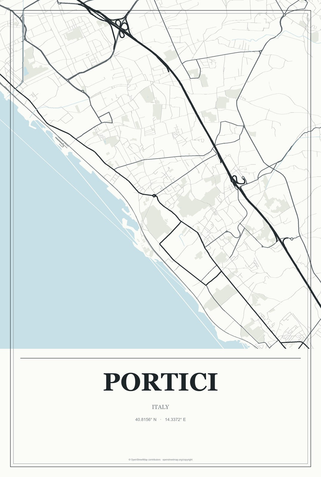 Portici, Italy City Map Aluminum Sign in Gallery Air style