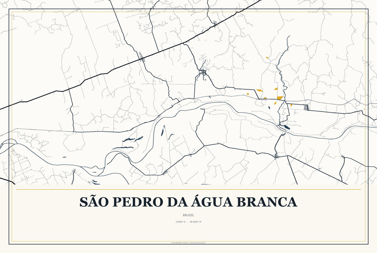 São Pedro da Água Branca, Brazil City Map Aluminum Sign in Citrine Modern style