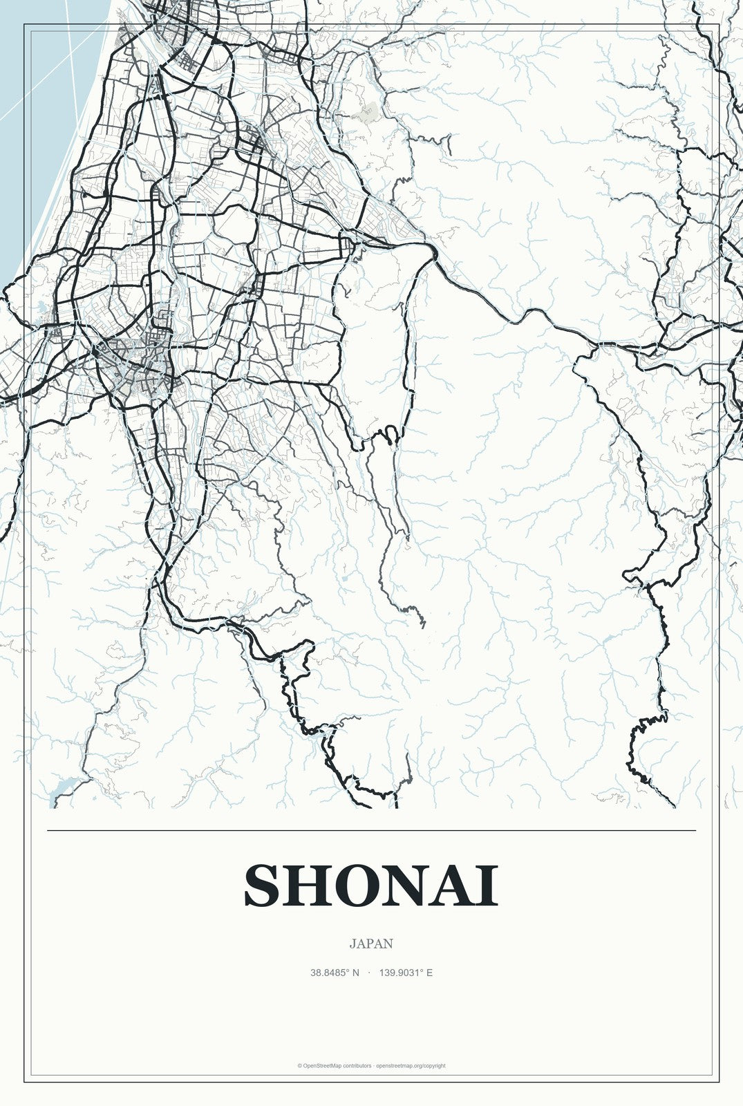 Shonai, Japan City Map Aluminum Sign in Gallery Air style