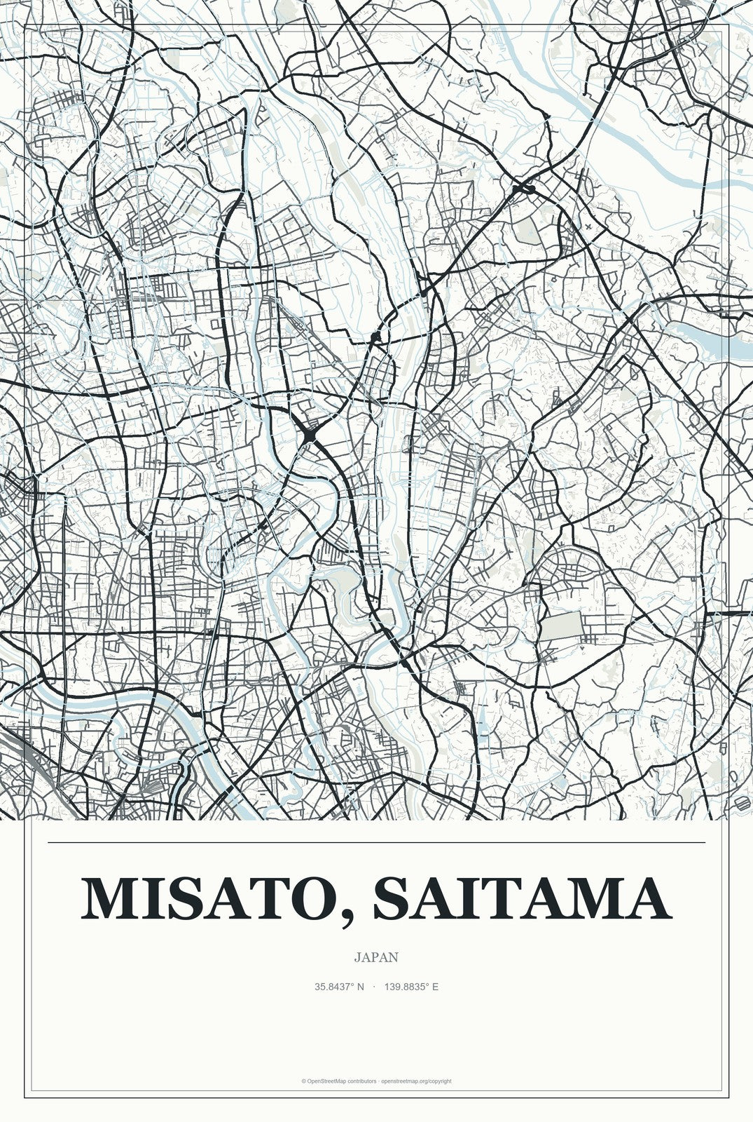 Misato, Saitama, Japan City Map Aluminum Sign in Gallery Air style