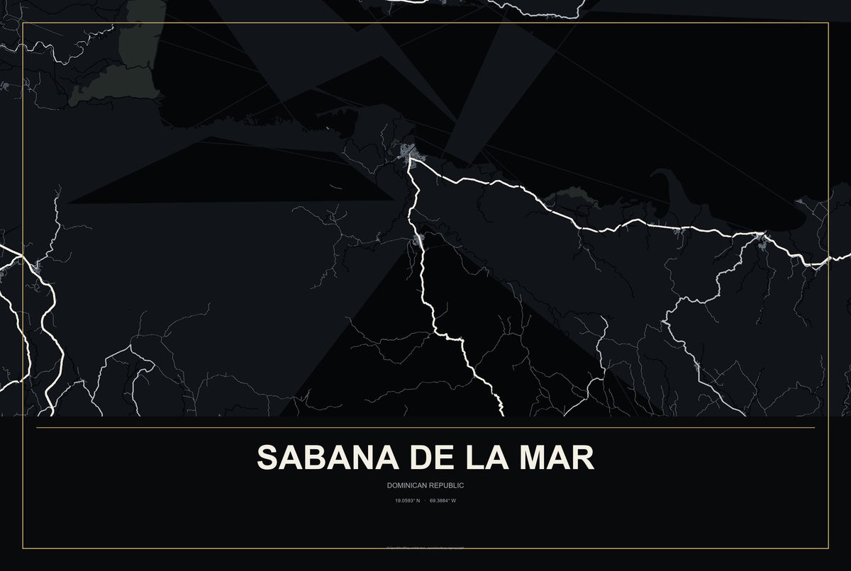Sabana de la Mar, Dominican Republic City Map Aluminum Sign in Metropolitan Noir style