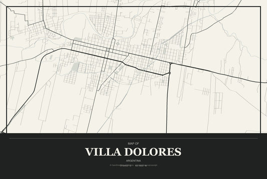 Villa Dolores, Argentina City Map Aluminum Sign in Museum Plaque style