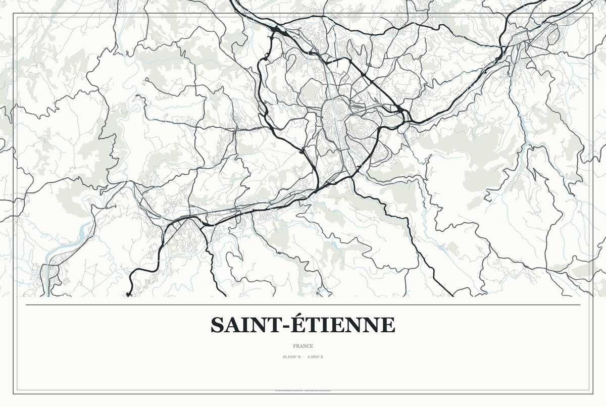 Saint-Étienne, France City Map Aluminum Sign in Gallery Air style